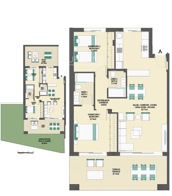 Apartamento de 2 dormitorios con piscina climatizada, gimnasio y jardines en complejo premium