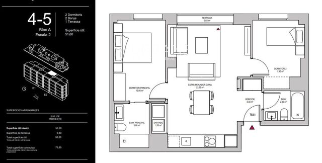 Apartamento luminoso de 2 habitaciones en Montjuïc con terraza