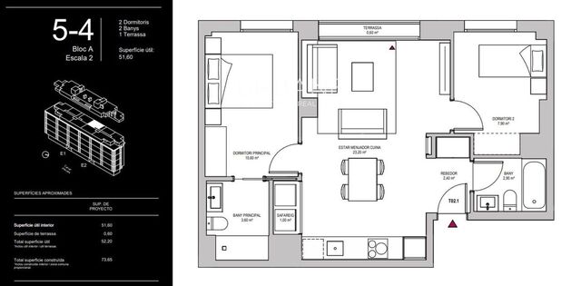 Moderno apartamento de 2 dormitorios en Montjuïc con terraza