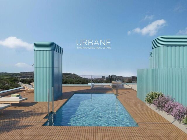 Elegante apartamento de obra nueva de 58,27 m² con 1 dormitorio, terraza y piscina en la azotea en Montjuïc