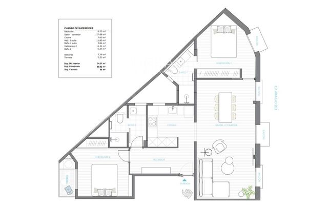 Elegante piso de 2 dormitorios con terraza y balcones en l'Antiga Esquerra de l'Eixample